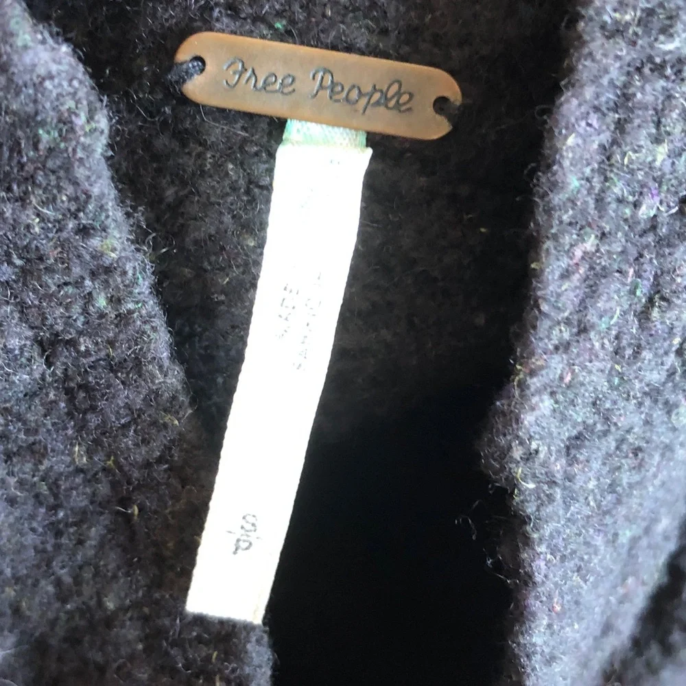 Free People Arctic Fox Sweater Zip Back Charcoal Small Oversized Wool Blend